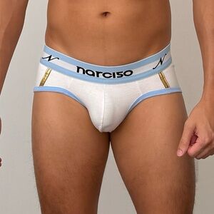 White Briefs with light blue and gold detail